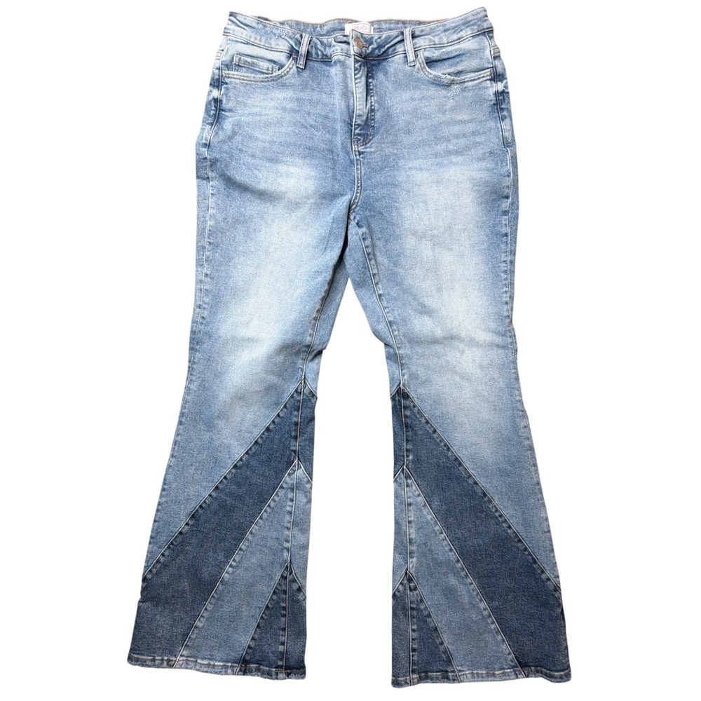 MoCo Boutique Jeans Womens 16W MOCO-MCF100 Blue Patchwork Flare High Rise